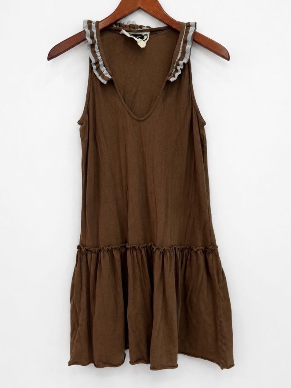 Mori Kei Tiered Tunic Tank or Mini Dress Brown Cotton Flowy Top Size Small